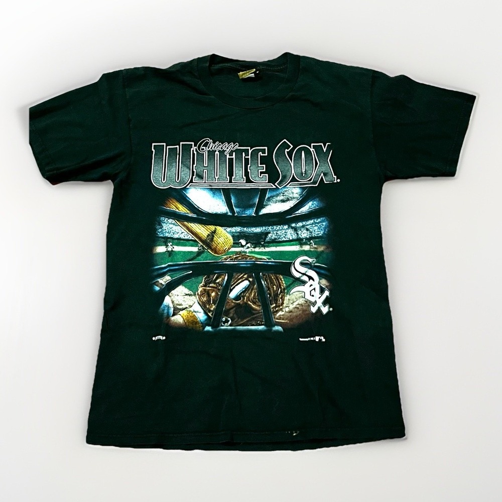 Vintage Nutmeg Mills 90s Chicago White Sox Large T-Shirt Made In USA Black Flaw
